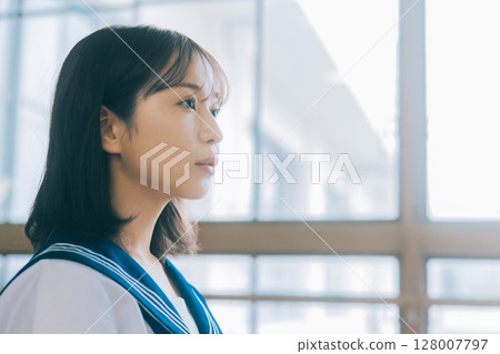 School girls with serious look 128007797