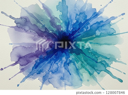 Abstract watercolor splash burst with radiating blue and purple colors 128007846