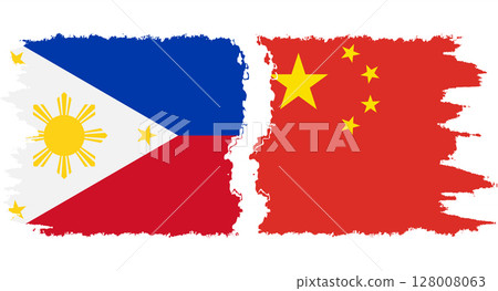 China and Philippines grunge flags connection vector 128008063