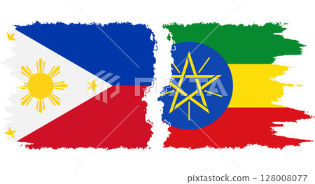 Ethiopia and Philippines grunge flags connection vector 128008077