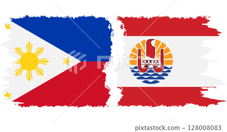 French Polynesia and Philippines grunge flags connection vector 128008083