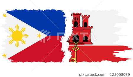 Gibraltar and Philippines grunge flags connection vector 128008089