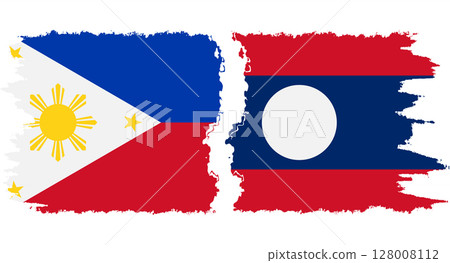 Laos and Philippines grunge flags connection vector 128008112