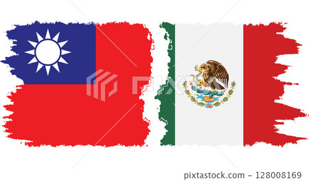 Mexico and Taiwan grunge flags connection vector 128008169