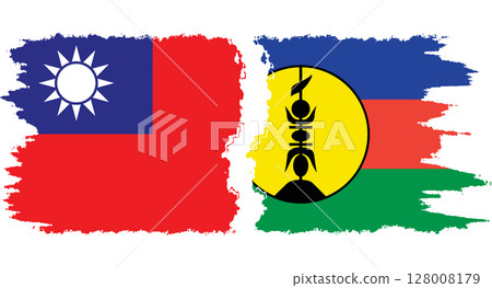 New Caledonia and Taiwan grunge flags connection vector New Caledonia and Taiwan grunge flags connection vector 128008179