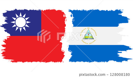 Nicaragua and Taiwan grunge flags connection vector 128008180