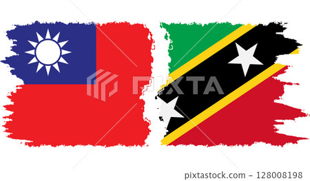 Saint Kitts and Nevis and Taiwan grunge flags connection vector 128008198
