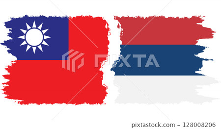 Serbia and Taiwan grunge flags connection vector 128008206