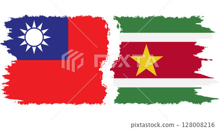 Suriname and Taiwan grunge flags connection vector 128008216
