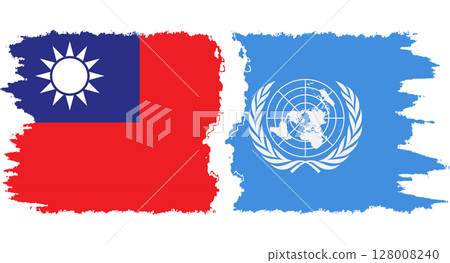 UN and Taiwan grunge flags connection vector 128008240