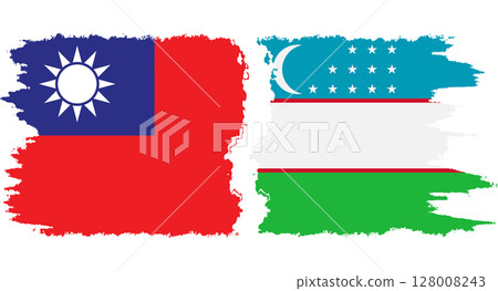 Uzbekistan and Taiwan grunge flags connection vector 128008243