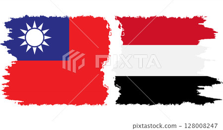 Yemen and Taiwan grunge flags connection vector 128008247