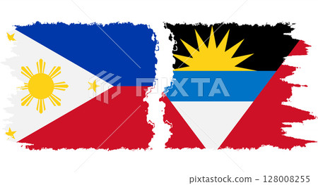 Antigua and Barbuda and Philippines grunge flags connection vector 128008255