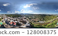 Spring sky in 2025, 360-degree scenic view of Chengshi city in Wennan district, Keelung, Taiwan 128008375