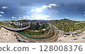 Spring sky in 2025, 360-degree scenic view of Chengshi city in Wennan district, Keelung, Taiwan 128008376