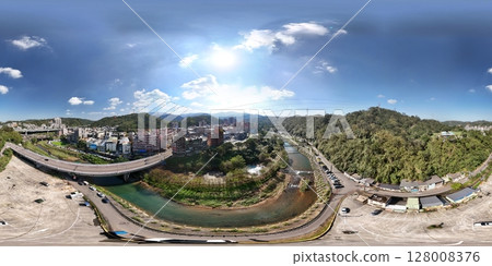 Spring sky in 2025, 360-degree scenic view of Chengshi city in Wennan district, Keelung, Taiwan Spring sky in 2025, 360-degree scenic view of Chengshi city in Wennan district, Keelung, Taiwan 128008376