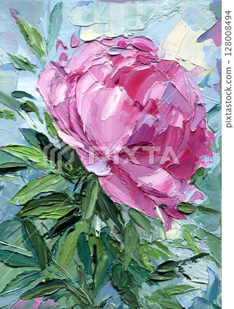 Pink peony impasto oil painting textured floral artwork on canvas flower wall art for living room bedroom cottage decor printable 128008494
