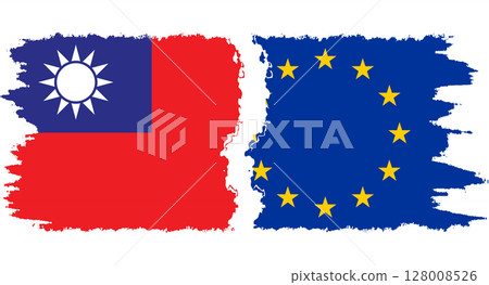 EU and Taiwan grunge flags connection vector 128008526