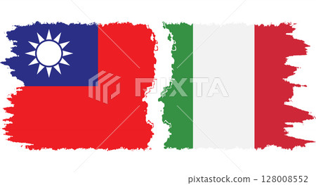 Italy and Taiwan grunge flags connection vector 128008552