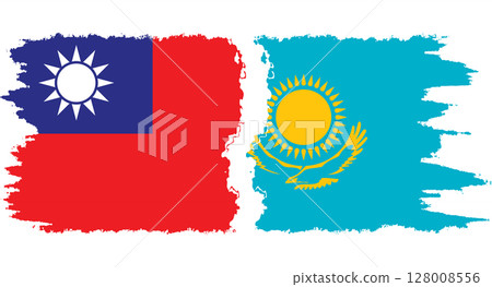 Kazakhstan and Taiwan grunge flags connection vector 128008556
