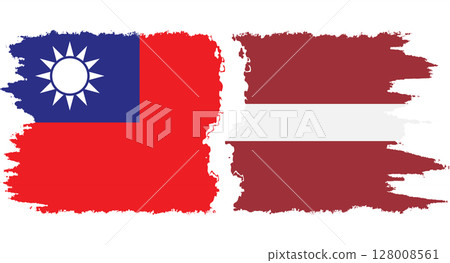 Latvia and Taiwan grunge flags connection vector 128008561