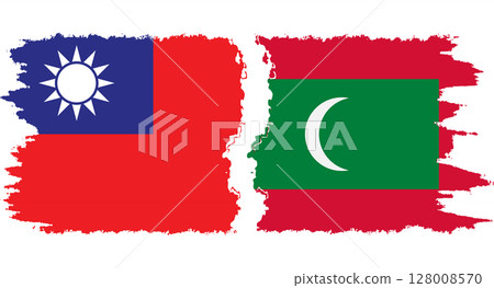 Maldives and Taiwan grunge flags connection vector 128008570