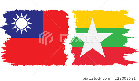 Myanmar and Taiwan grunge flags connection vector Myanmar and Taiwan grunge flags connection vector 128008581