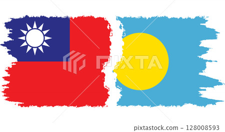 Palau and Taiwan grunge flags connection vector Palau and Taiwan grunge flags connection vector 128008593
