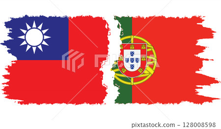 Portugal and Taiwan grunge flags connection vector 128008598