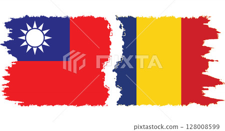 Romania and Taiwan grunge flags connection vector 128008599