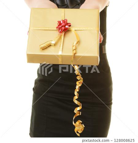 holidays love happiness concept - girl with gift box 128008625
