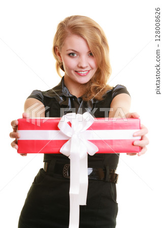 holidays love happiness concept - girl with gift box holidays love happiness concept - girl with gift box 128008626