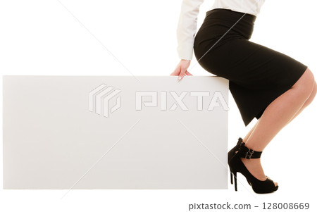 Ad. Blank copy space banner and female legs Ad. Blank copy space banner and female legs 128008669