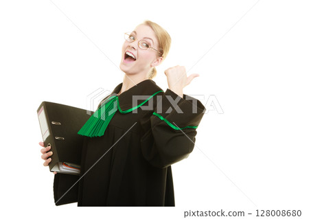 woman lawyer with file folder or dossier 128008680