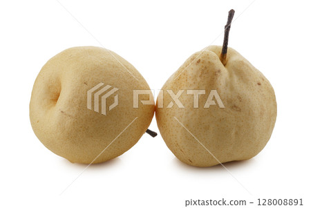 Crisp and Juicy Chinese Pear with Pale Yellow Skin isolated on a white background Crisp and Juicy Chinese Pear with Pale Yellow Skin isolated on a white background 128008891