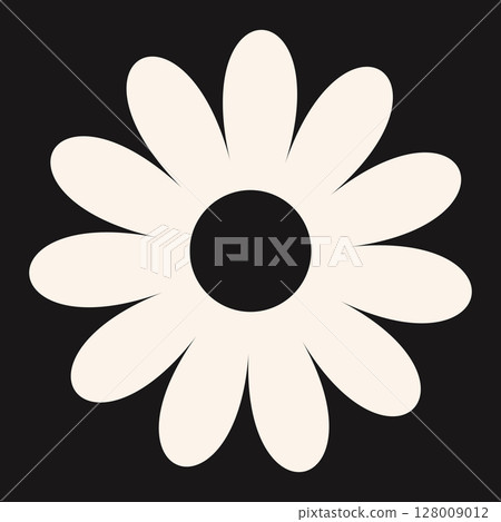 Minimal flower icon with clean geometric shapes and a retro flair. The floral design combines abstract elegance and modern simplicity in a decorative silhouette 128009012