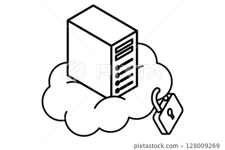 雲端等距線圖示中的安全 Web 伺服器,黑白 雲端等距線圖示中的安全 Web 伺服器,黑白 128009269