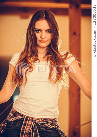 Alluring seductive young woman girl. 128009535