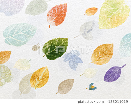 Japanese paper texture image material: leaf pattern, colorful 128011019