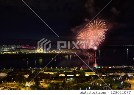 Colorful Fireworks Over Strelka - Alexander Nevsky Cathedral. 9 May 128011077