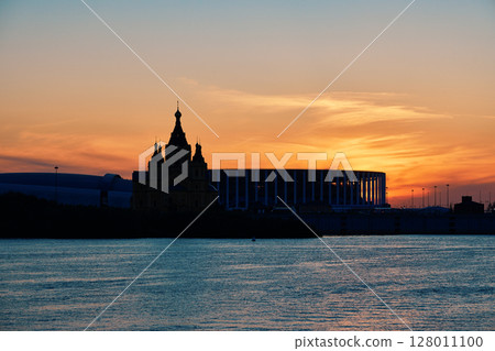 Sunset Silhouette of Alexander Nevsky Cathedral in Nizhny Novgorod Sunset Silhouette of Alexander Nevsky Cathedral in Nizhny Novgorod 128011100