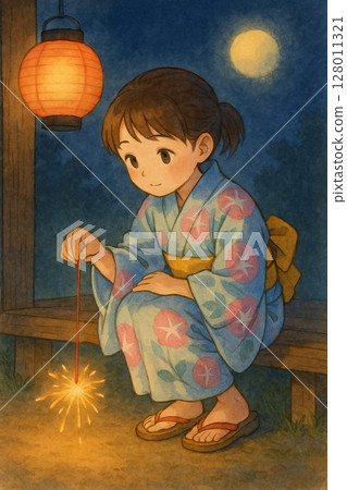 夏夜,煙火繚繞,身著浴衣的女孩 夏夜,煙火繚繞,身著浴衣的女孩 128011321