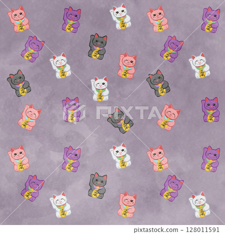 Cute Maneki Neko Pattern Purple Version Cute Maneki Neko Pattern Purple Version 128011591