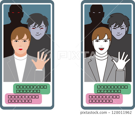 An image of a romance fraud criminal organization that impersonates young men on smartphone social networking sites. An image of a romance fraud criminal organization that impersonates young men on smartphone social networking sites. 128011962