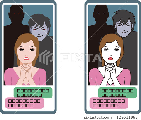 An image of a romance fraud criminal organization that impersonates women on smartphone social networking sites. An image of a romance fraud criminal organization that impersonates women on smartphone social networking sites. 128011963