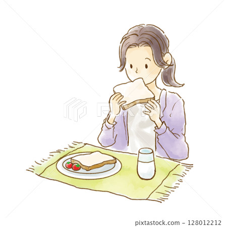 Watercolor style vector of a woman enjoying breakfast Watercolor style vector of a woman enjoying breakfast 128012212