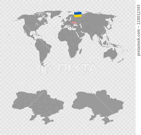 Ukraine Map Set with World Location. 128012385