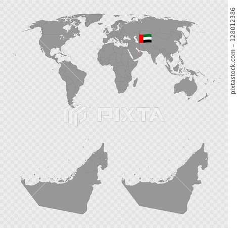 United Arab Emirates Map Set with World Location. United Arab Emirates Map Set with World Location. 128012386