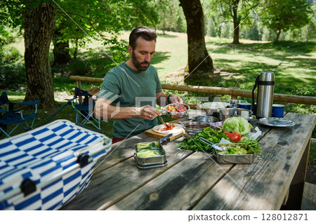 Outdoor Picnic with Fresh Vegetables and Nature Outdoor Picnic with Fresh Vegetables and Nature 128012871