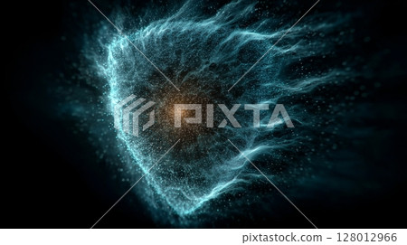 The technology shield is light technical blue cold tone. 128012966